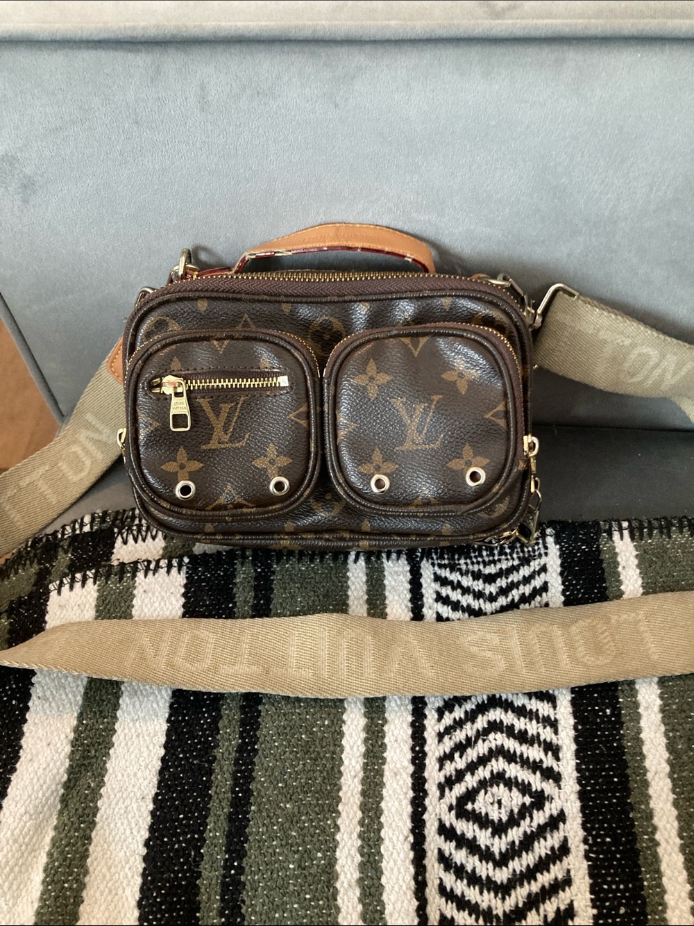 Louis Vuitton Brown Monogram Canvas Belt Bag with Tan Strap